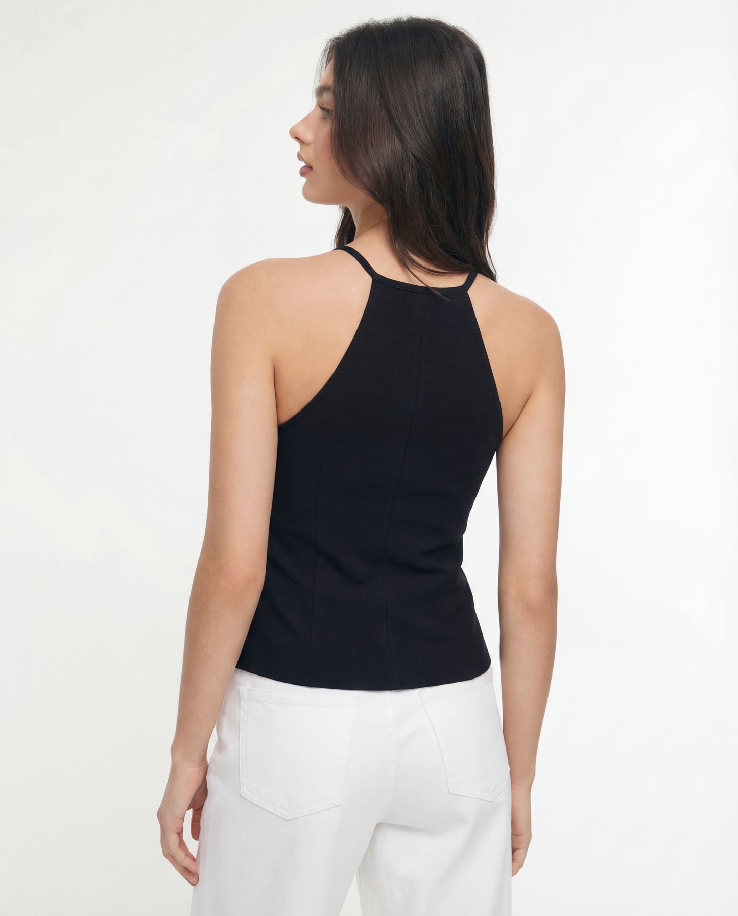 Belted Halter Top In Black