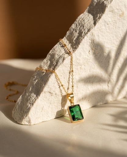 Golden Antitarnish Emerald Cut Necklace