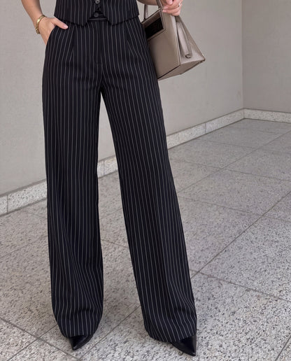 Pinstripe Vest and Wide-Leg Trousers Suit Set