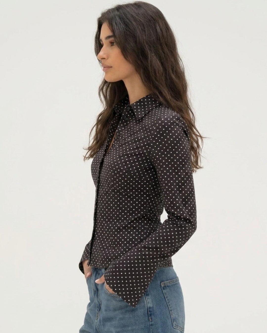Polka Flared Sleeve Fitted Shirt