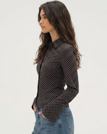 Polka Flared Sleeve Fitted Shirt