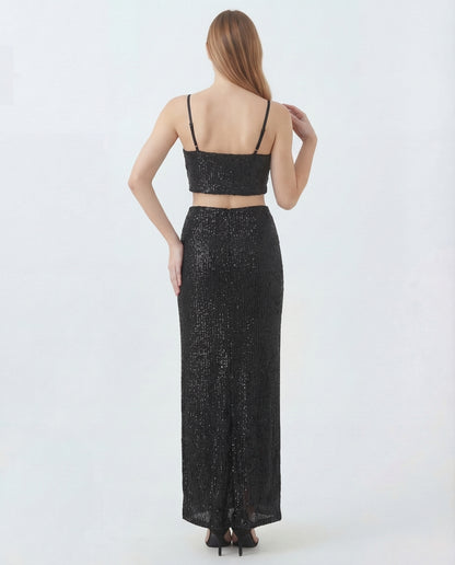 Black Sequin Top and Skirt Coord Set