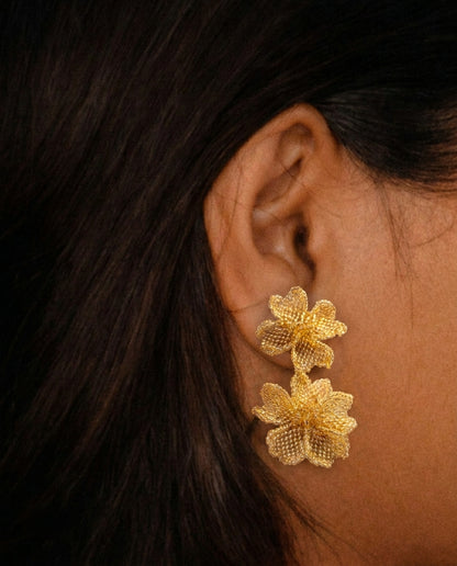 Golden Petal Drop Earrings