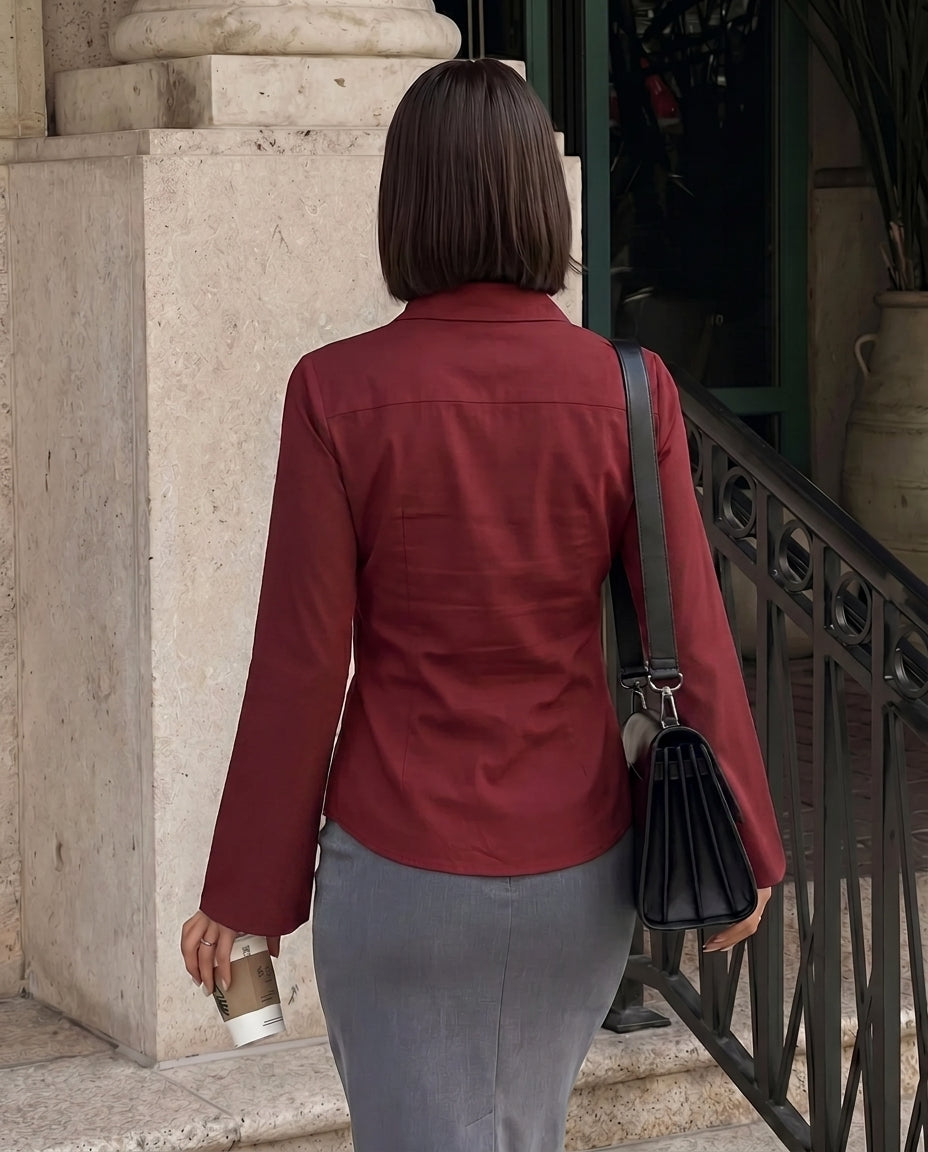 Cherry Red Flared Sleeves Shirt