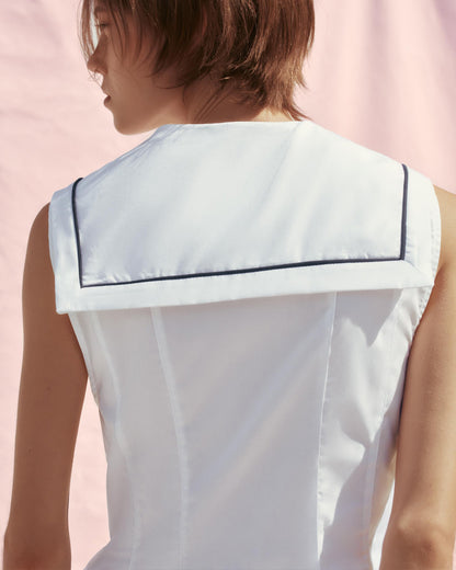 topwear,tops,casual, outdoor events,minimal, soft girl, summer,woven,cotton,white,solid,flounce,button,slim fit,fit and flare,waist length,flounce hem,v-neck,sleeveless, OY1915, 25060020GG
