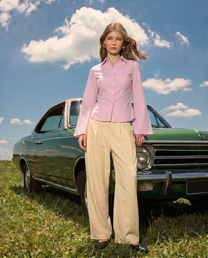 Baby Pink Flared Sleeve Shirt