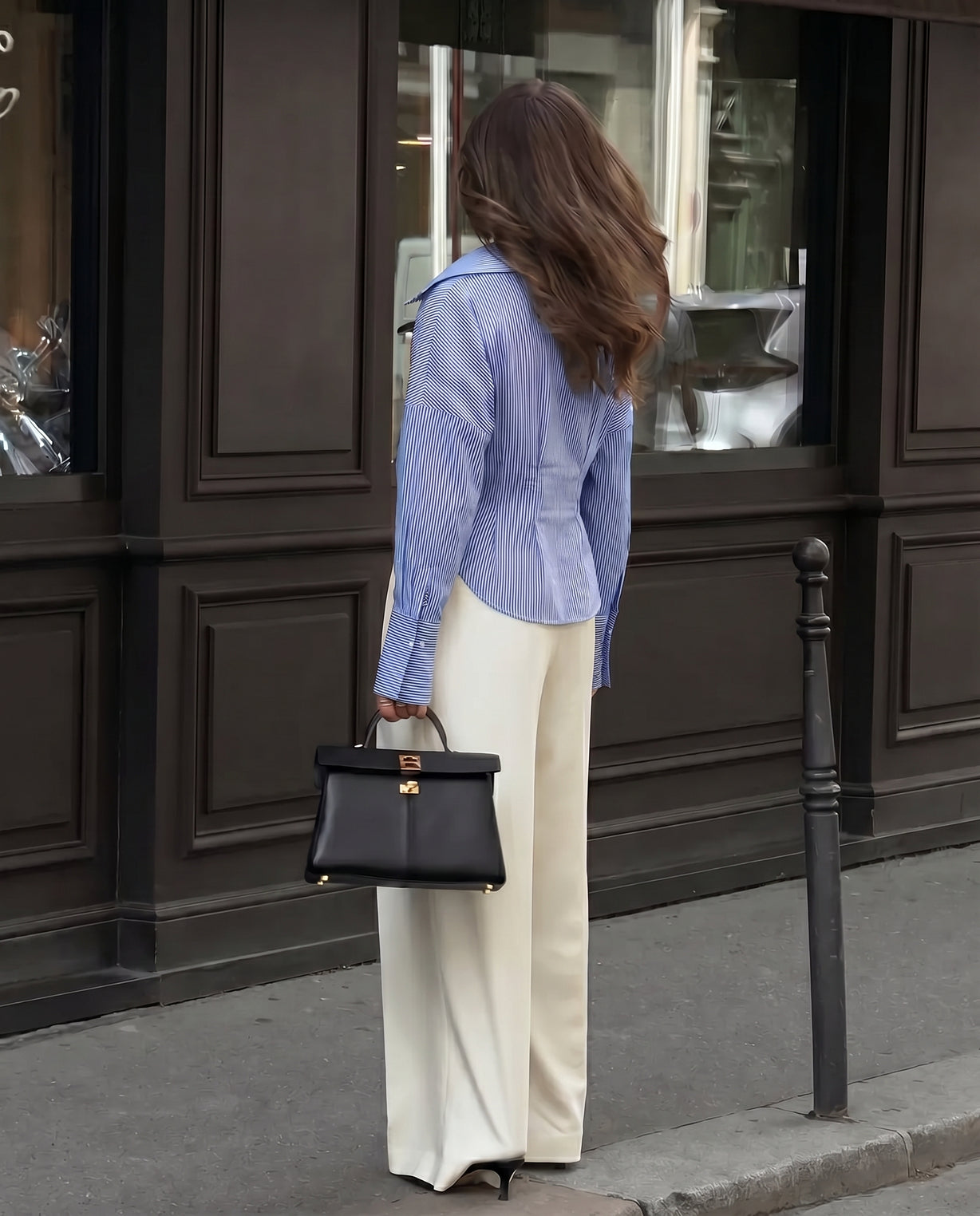 Pinstripes Fitted Waist Cotton Shirt - Blue