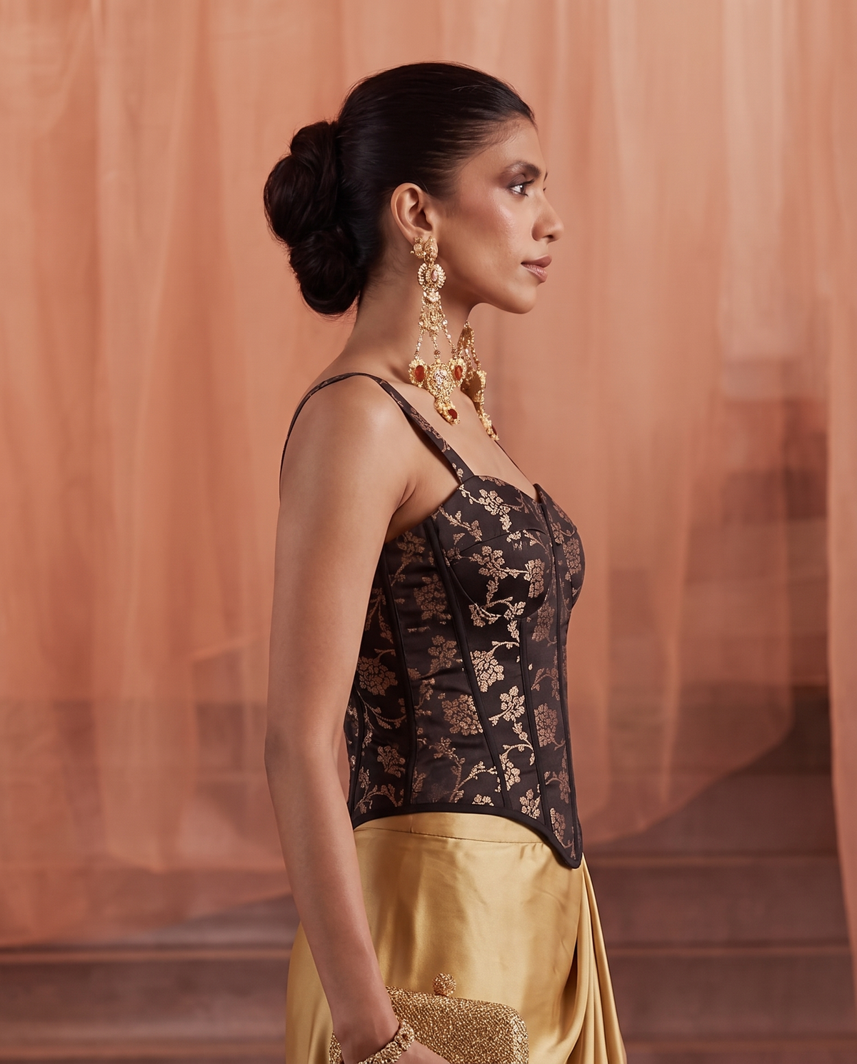 Black Gold Opulence Brocade Corset Top