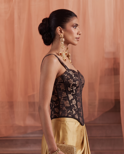 Black Gold Opulence Brocade Corset Top