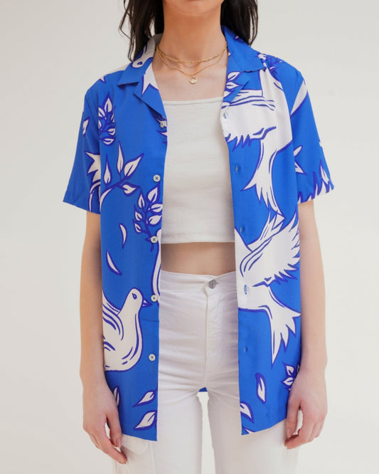 PRINTED BOYFRIEND SHIRT,abstract, beach, blue, boyfriend shirts, button, casual, collared, cotton, longline, multi colored, oversized, printed, shirts, short sleeves, streetwear, summer, topwear, tropical, vacation, woven,printed-boyfriend-shirt-blue,Color- BlueFabric- PolyesterType- Boyfriend ShirtFit- OversizedLength- LonglineNeck- CollaredSleeves- ShortClosure- Button UpPrint- Abstract