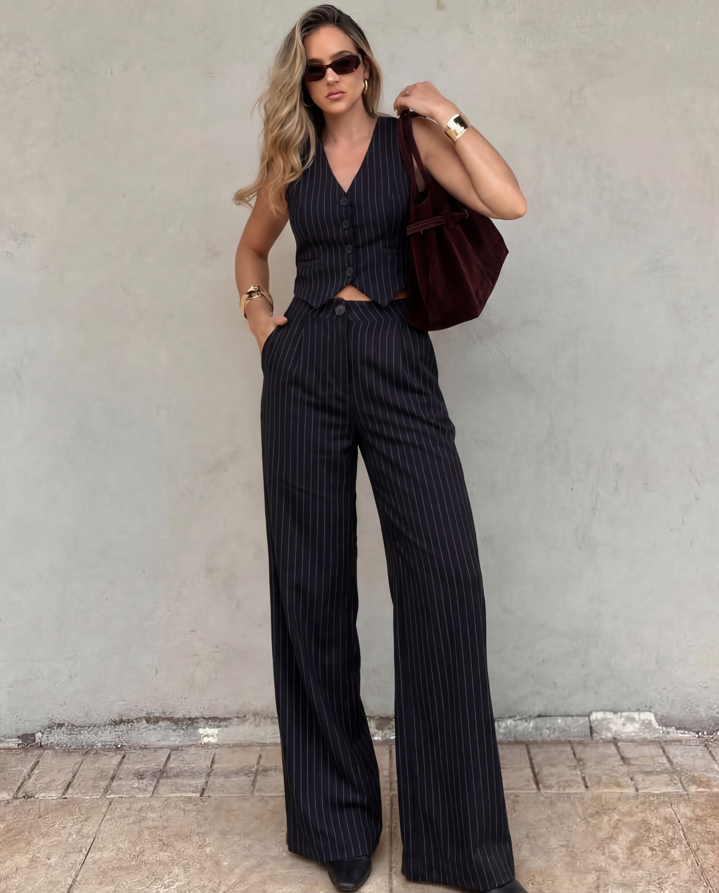 Pinstripes Vest And Pant Co-Ord Set