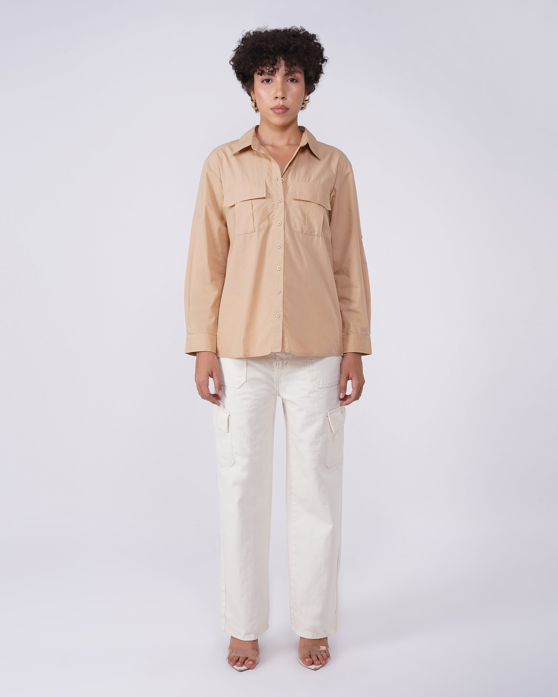 utility-pocket-shirt-beige,UTILITY-POCKET SHIRT,topwear,shirts,outdoor events,streetwear,woven,poplin,beige,solid,flap pocket, utility pocket,relaxed fit,regular,shirt collar,convertible sleeves,long sleeves