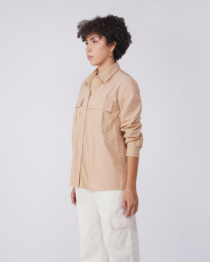 utility-pocket-shirt-beige,UTILITY-POCKET SHIRT,topwear,shirts,outdoor events,streetwear,woven,poplin,beige,solid,flap pocket, utility pocket,relaxed fit,regular,shirt collar,convertible sleeves,long sleeves