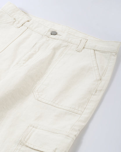 solid-cargo-jeans-cream,SOLID CARGO JEANS,bottomwear,jeans,casual,streetwear,woven,cotton denim,cream,flap pocket,relaxed fit,full length,high rise