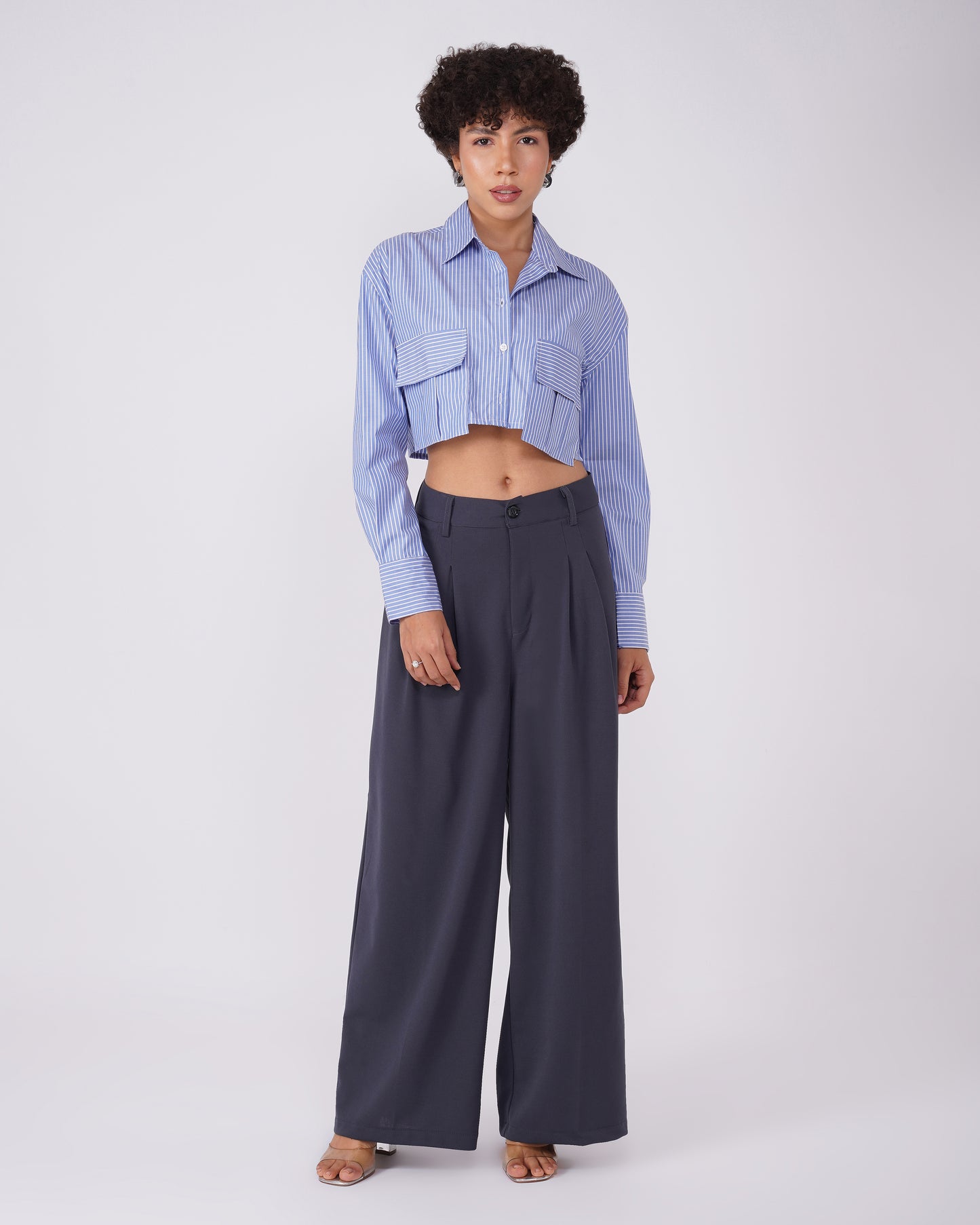 TWO PLEATED PANTS,Color: Grey
Fabric: Moss 
Type: Wide Leg
Fit: Relaxed Fit 
Length: Full Length
Waist: High Rise
Closure: Zip & Button
Print: Solid
Detail: Two Pleats,bottomwear,pants,semi-formal,workwear,woven,moss,grey,pleated,Relaxed fit,wide leg,full length,high rise,Manufacturing batch1_June19,suited for influencer,two-pleated-pants-grey