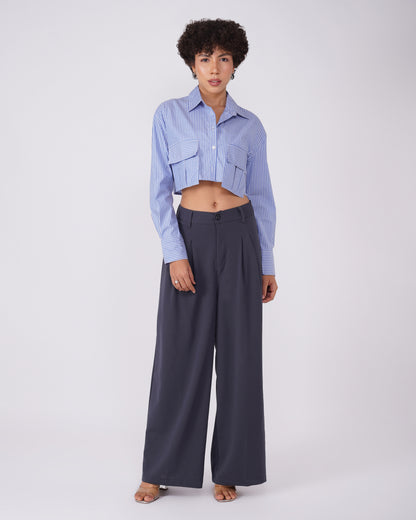 TWO PLEATED PANTS,Color: Grey
Fabric: Moss 
Type: Wide Leg
Fit: Relaxed Fit 
Length: Full Length
Waist: High Rise
Closure: Zip & Button
Print: Solid
Detail: Two Pleats,bottomwear,pants,semi-formal,workwear,woven,moss,grey,pleated,Relaxed fit,wide leg,full length,high rise,Manufacturing batch1_June19,suited for influencer,two-pleated-pants-grey