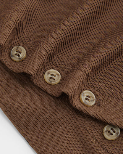 Asymmetric Button Up Brown Ribbed Top