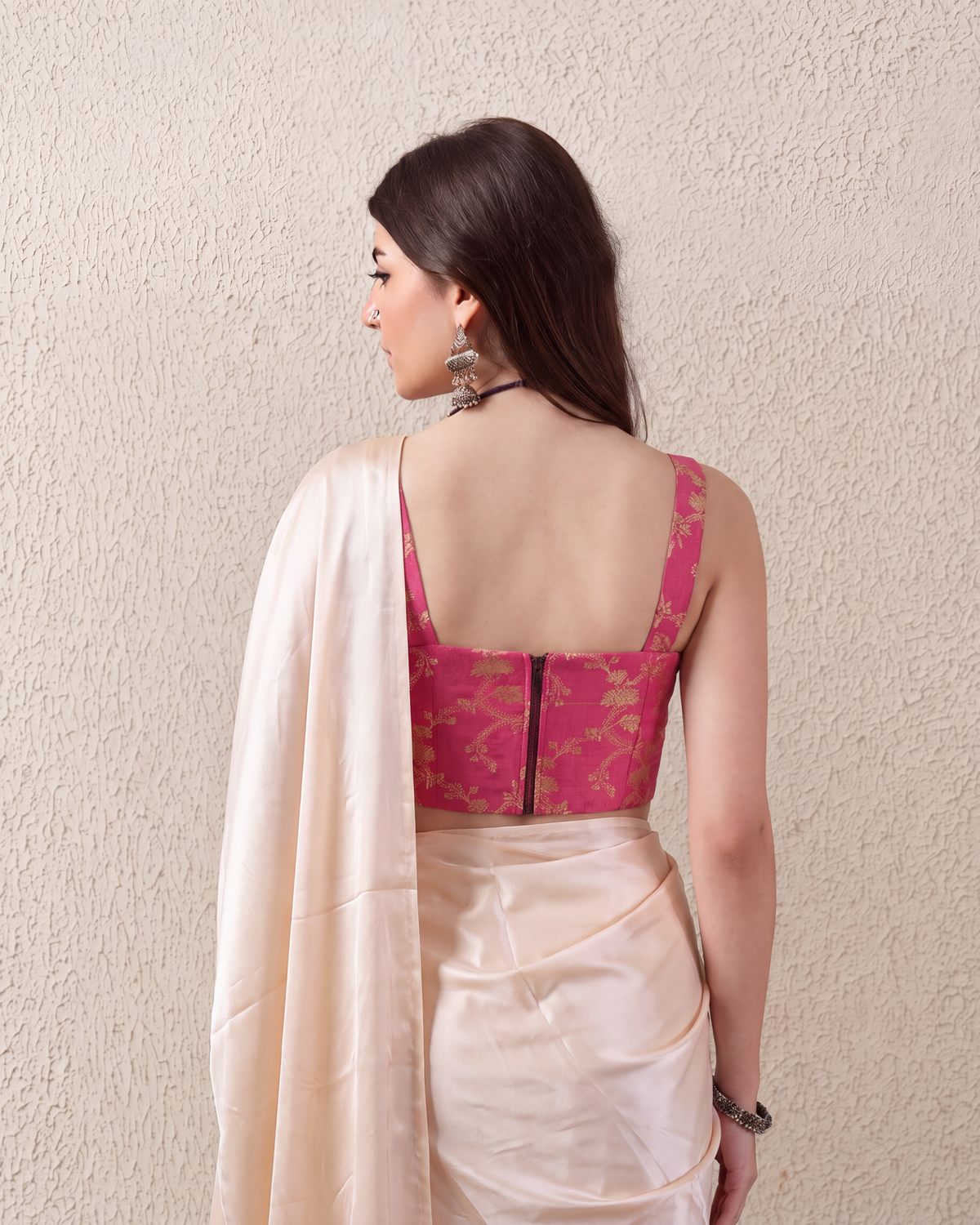 Light Pink Brocade Saree Corset Blouse