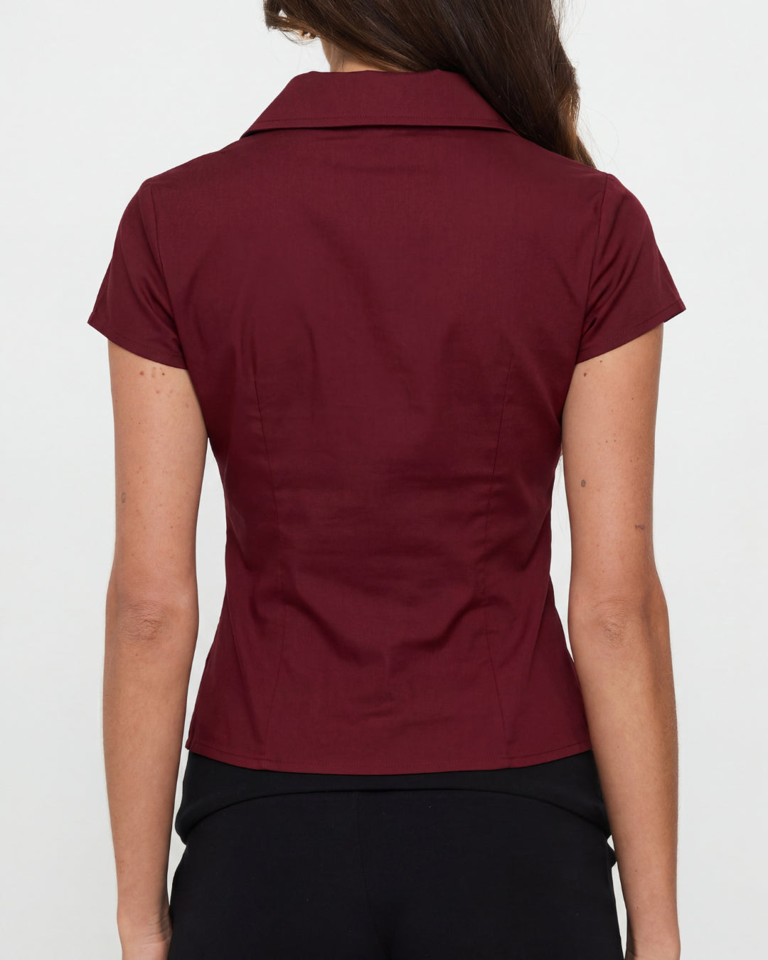 Burgundy Waist Fitted Cotton Shirt