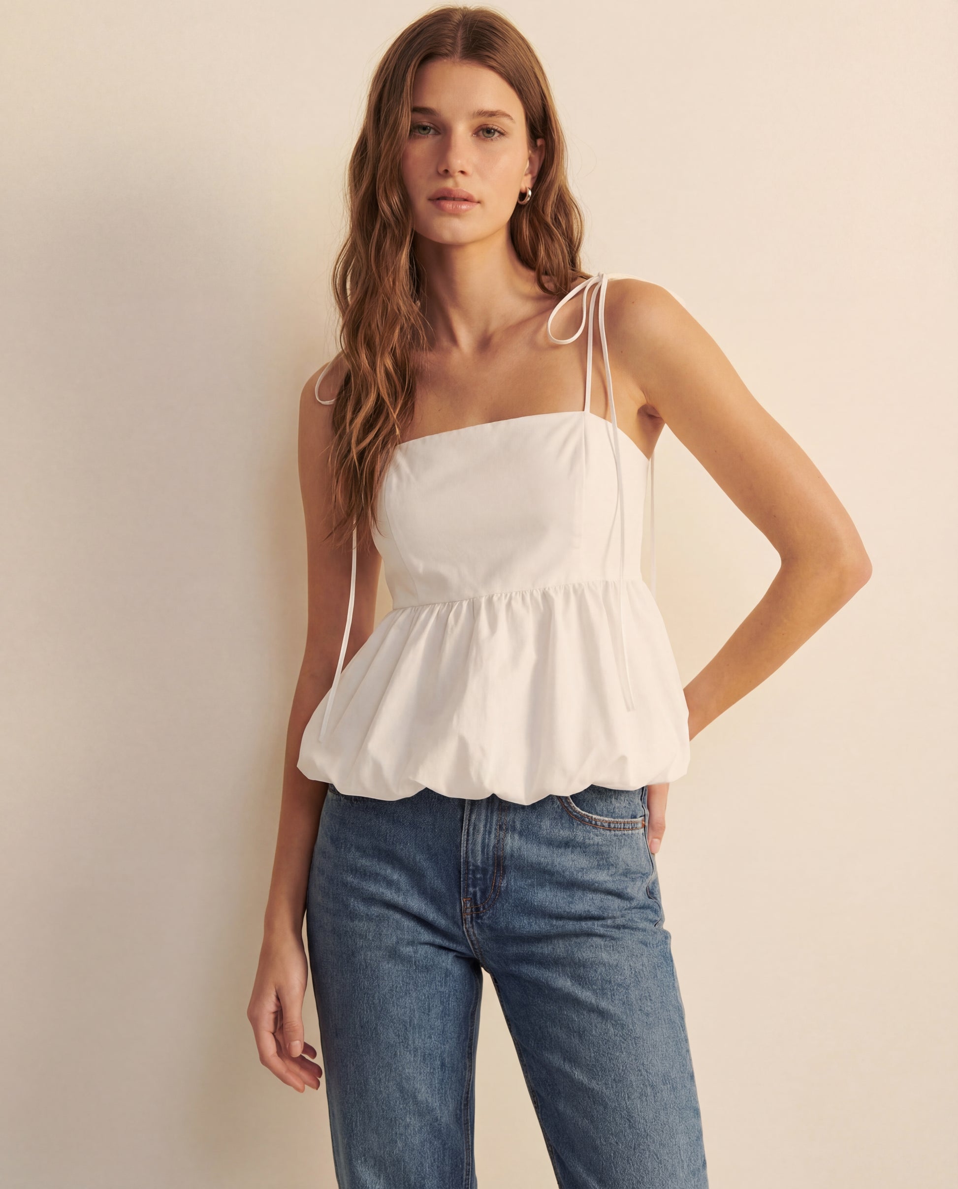 topwear,tops,casual, vacation, outdoor events,bold, glam, minimal, summer,woven,cotton,white,solid,pleated,skinny fit,balloon top,waist length,bubble hem,off shoulder,sleeveless, OY1917, 25060022GG