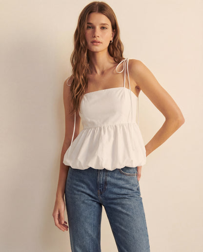 topwear,tops,casual, vacation, outdoor events,bold, glam, minimal, summer,woven,cotton,white,solid,pleated,skinny fit,balloon top,waist length,bubble hem,off shoulder,sleeveless, OY1917, 25060022GG