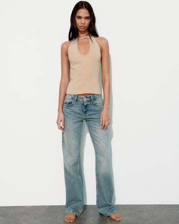 Belted Halter Top Beige - Main Image