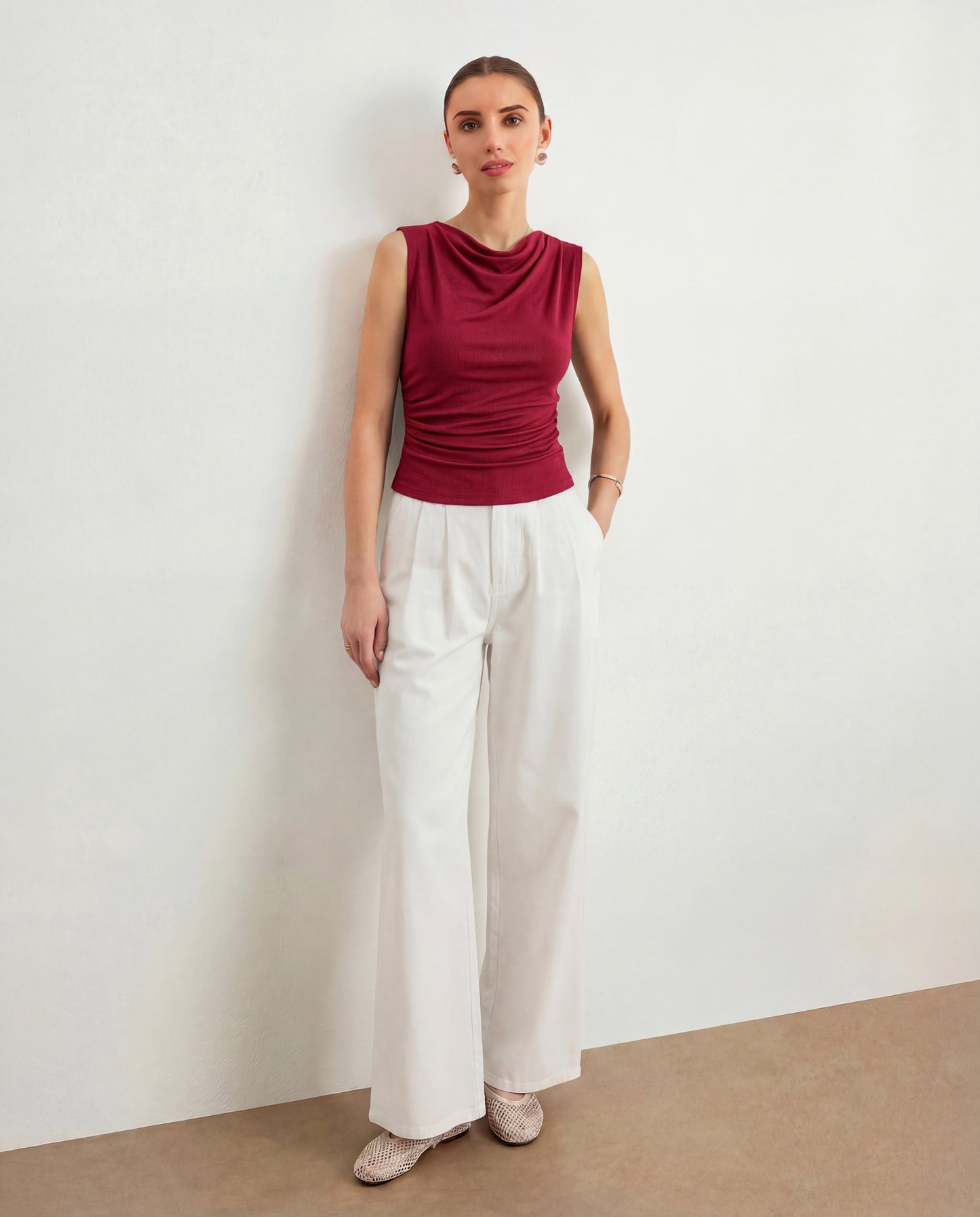 Cherry Red Cowl Neck Top