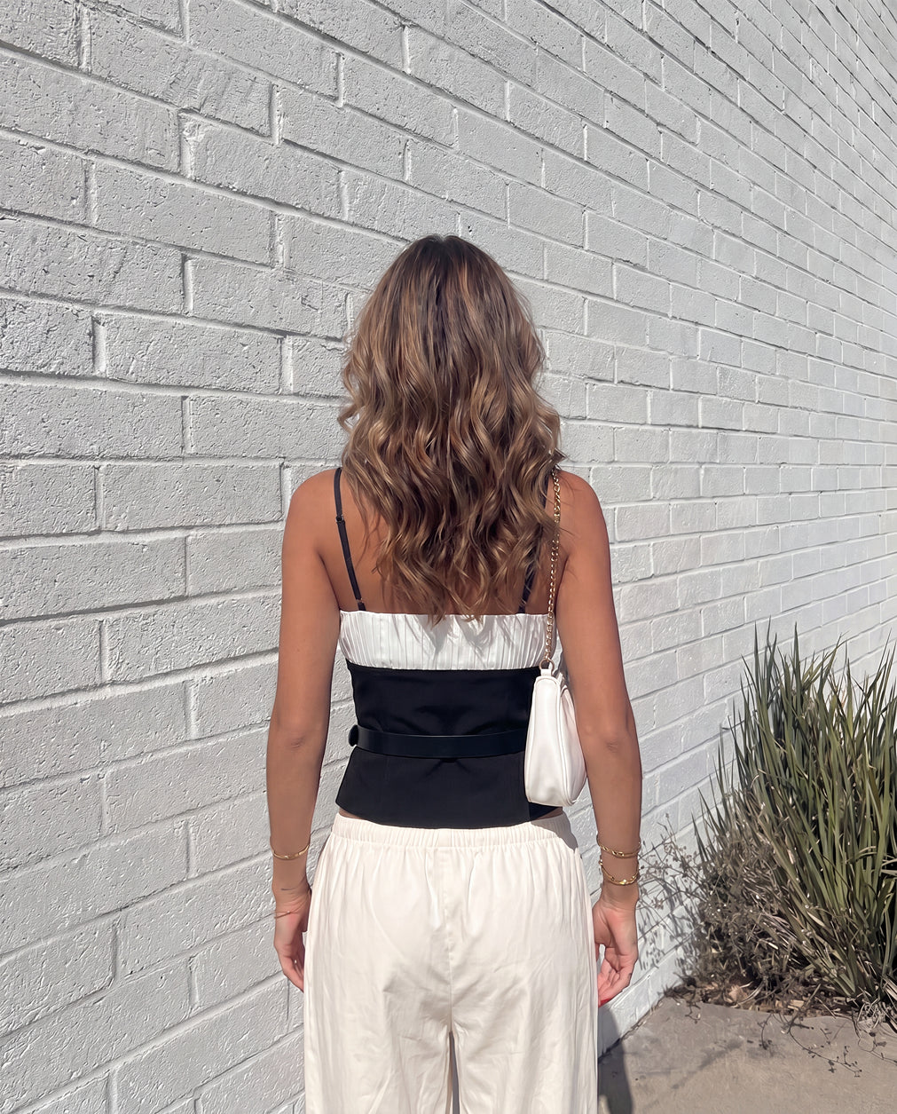 Black And White Ruched Detail Cami Top