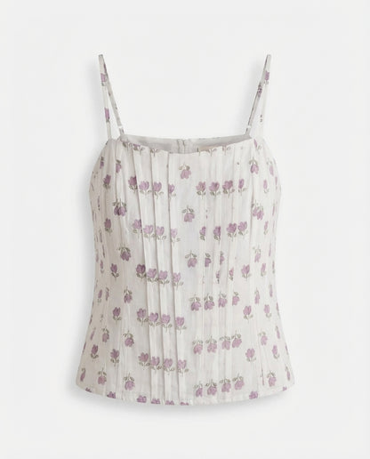 topwear,tops,ethnic, indo-western,ethnic wear, festive wear, indian wear, summer, casual,woven,poly cambric,printed,white,floral print,panelling,zipper,skinny fit,slim fit top,waist length,straight hem,sweetheart neck,shoulder strap,no sleeves,sleeveless	OY3009, 25070049GG