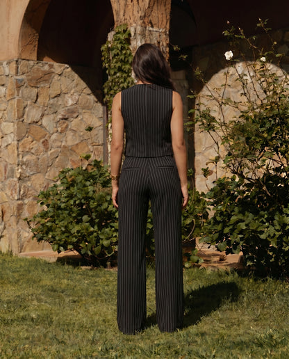 Pinstripe Vest and Wide-Leg Trousers Suit Set