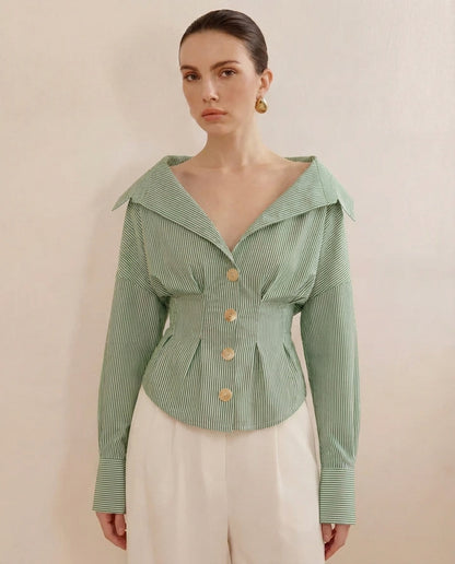 Sage Green Shirt With Cinched Waist