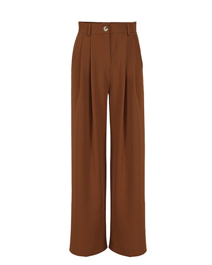 PLEATED SOLID PANTS,Color: Rust
Fabric: 95% poly 5% spandex
Fit: Relaxed Fit 
Length: Full Length(41")
Waist: High Rise 
Closure: Zip & Button
No. of Pockets: 2
Print: Solid,pants,bottomwear,pants,semi-formal,workwear,stretchable,polyester, spandex,rust,pleated,relaxed fit,wide leg,full length,high rise