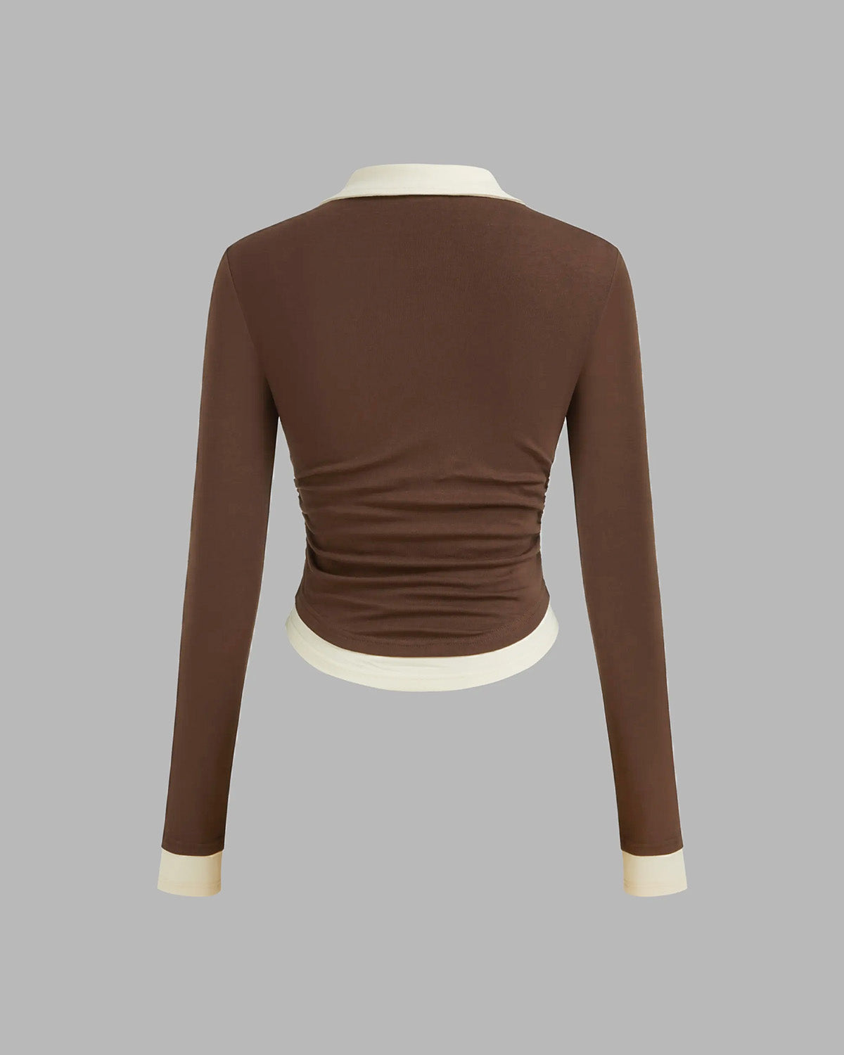 topwear,tops,casual, casual chic,gen z, millenial, minimal, summer,knitted, stretchable,ribbed,brown,color block, solid,contrast,slim fit,fitted,waist length,straight hem,collared,no straps,set in sleeves,short sleeves, OY2154, 25080016GG