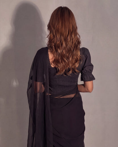 Paro Puff Sleeve Black Corset Top