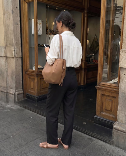 High Rise Black Tapered Trousers With Belt