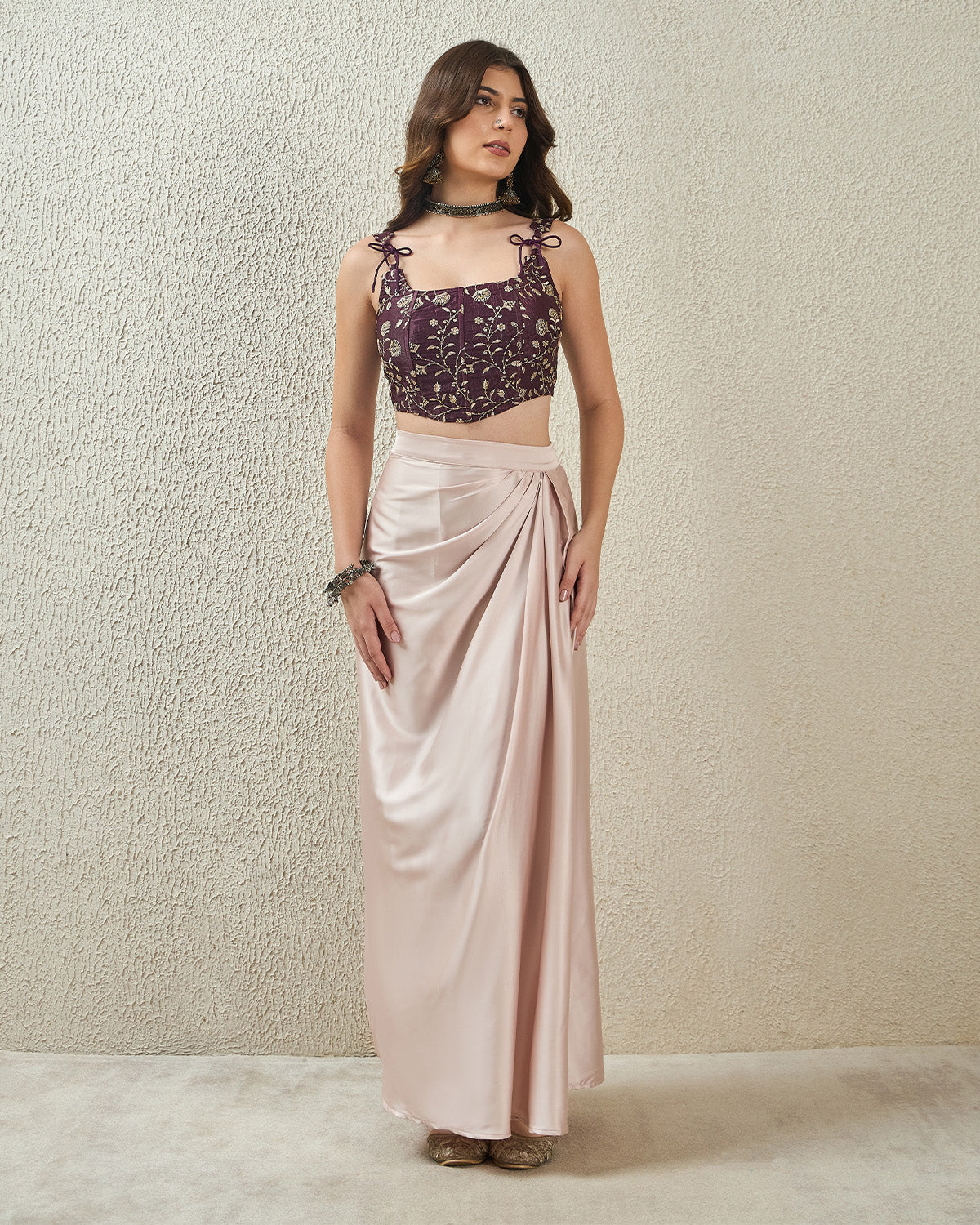 Satin Silk Draped Skirt - Champagne – Oyela