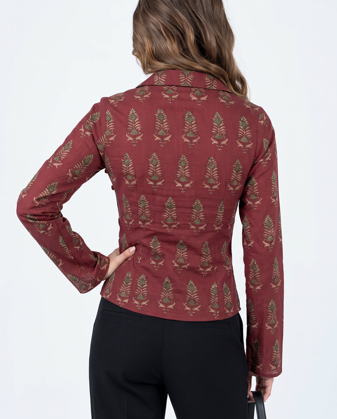 Handblock Print Deep Red Fitted Shirt
