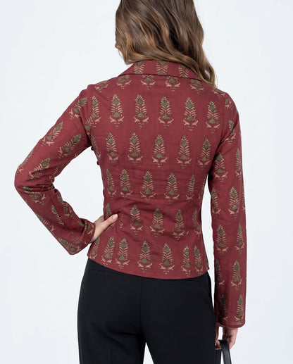 Handblock Print Deep Red Fitted Shirt