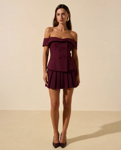 Off Shoulder Top And Pleated Skirt Set