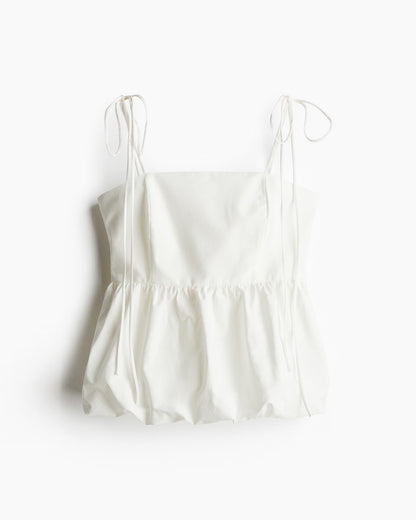 topwear,tops,casual, vacation, outdoor events,bold, glam, minimal, summer,woven,cotton,white,solid,pleated,skinny fit,balloon top,waist length,bubble hem,off shoulder,sleeveless, OY1917, 25060022GG