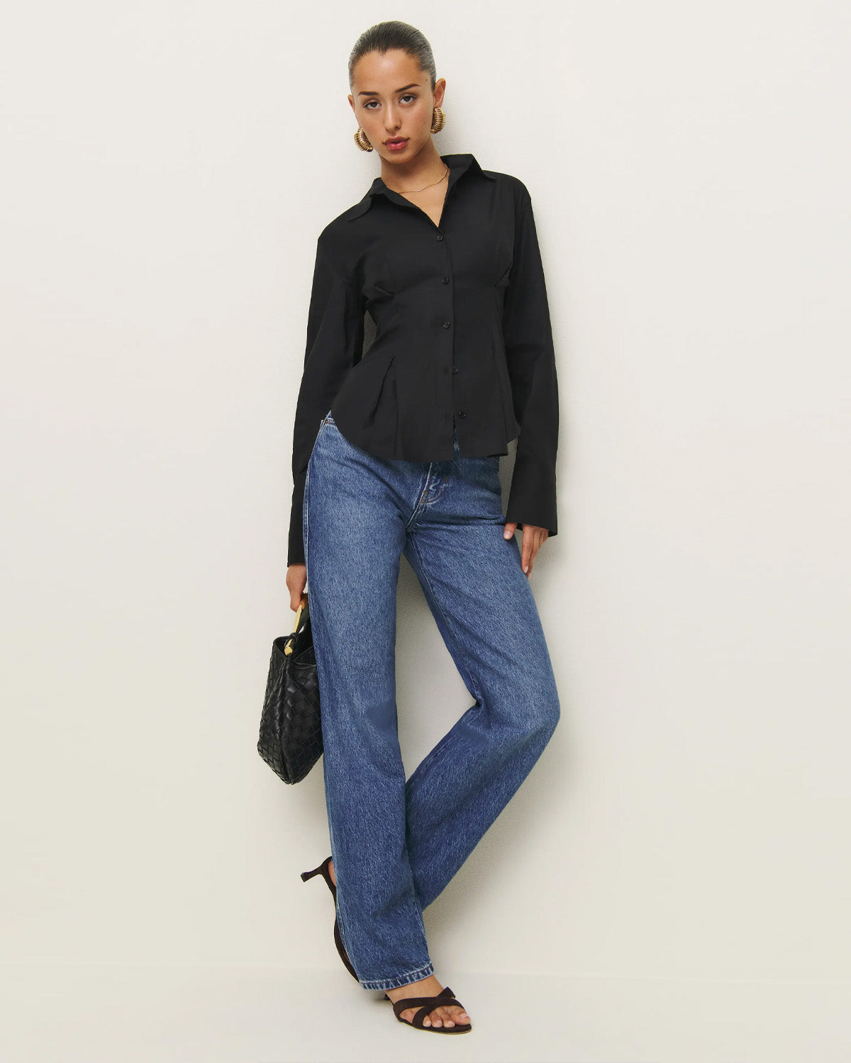 topwear,tops, shirts,casual, semi-formal, outdoor events,minimal, summer, timeless,woven,cotton,black,solid,button,slim fit,shirt,longline,flared hem,spread collar,,cuff sleeves,long sleeves, OY1911, 25060011GG