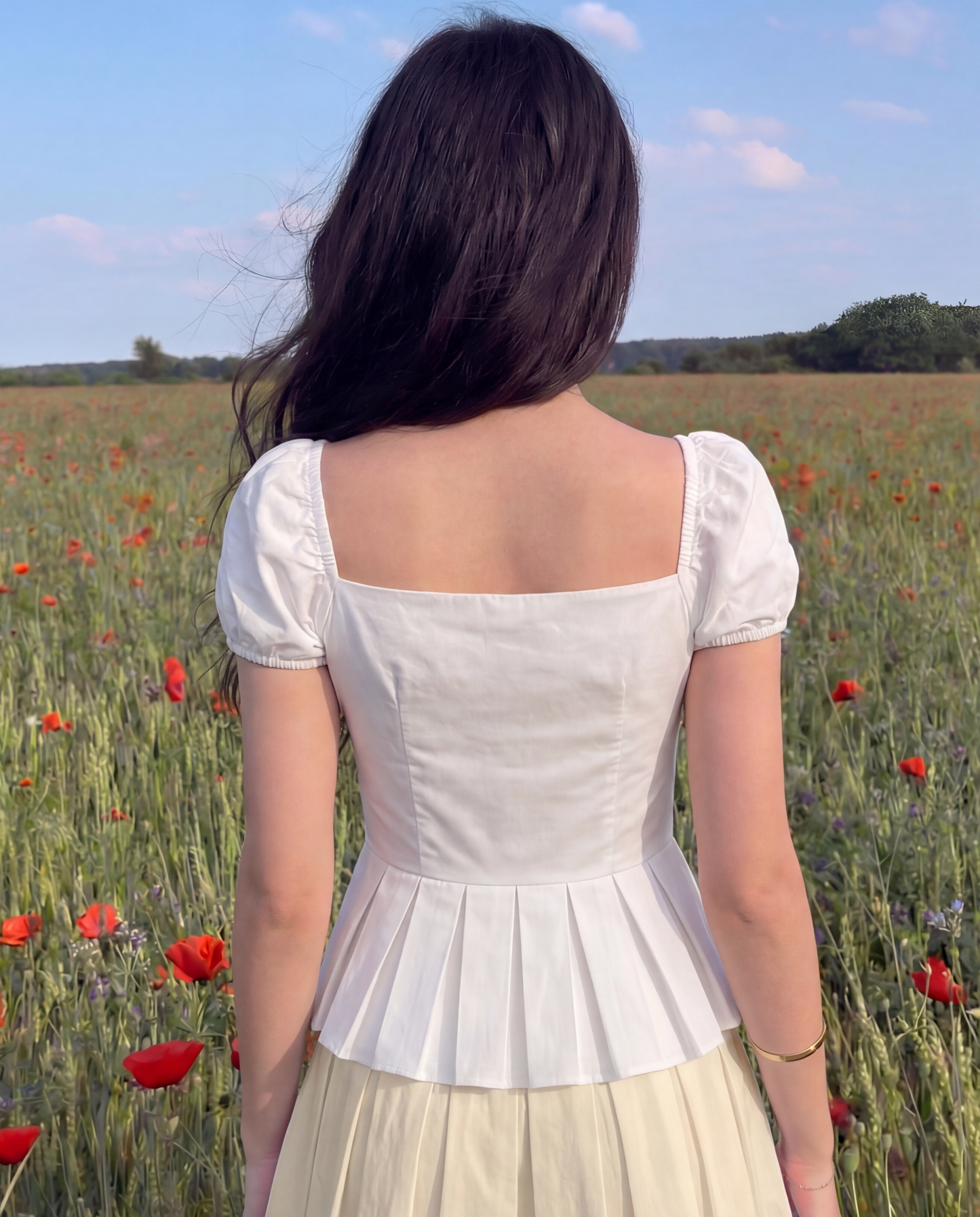 White Button Up Ruched Peplum Top