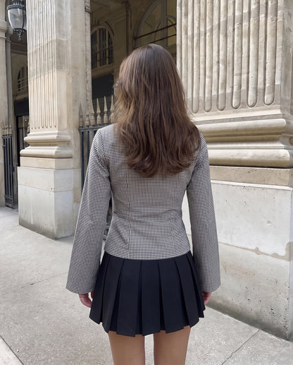 Black Check Shirt With Cinched Waist