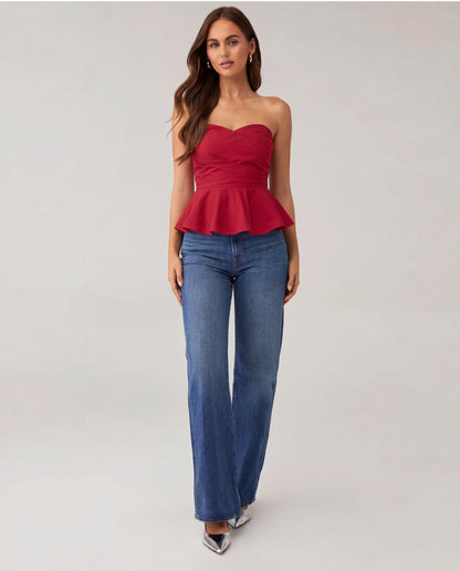 Cherry Red Stripes Bandeau Top