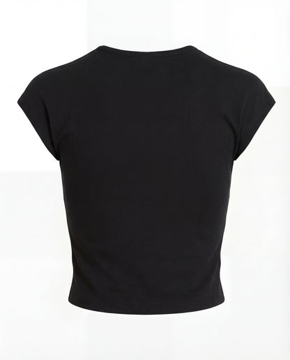 Black, crop top, basic, everyday wear, casual, ribbed, cotton, fitted