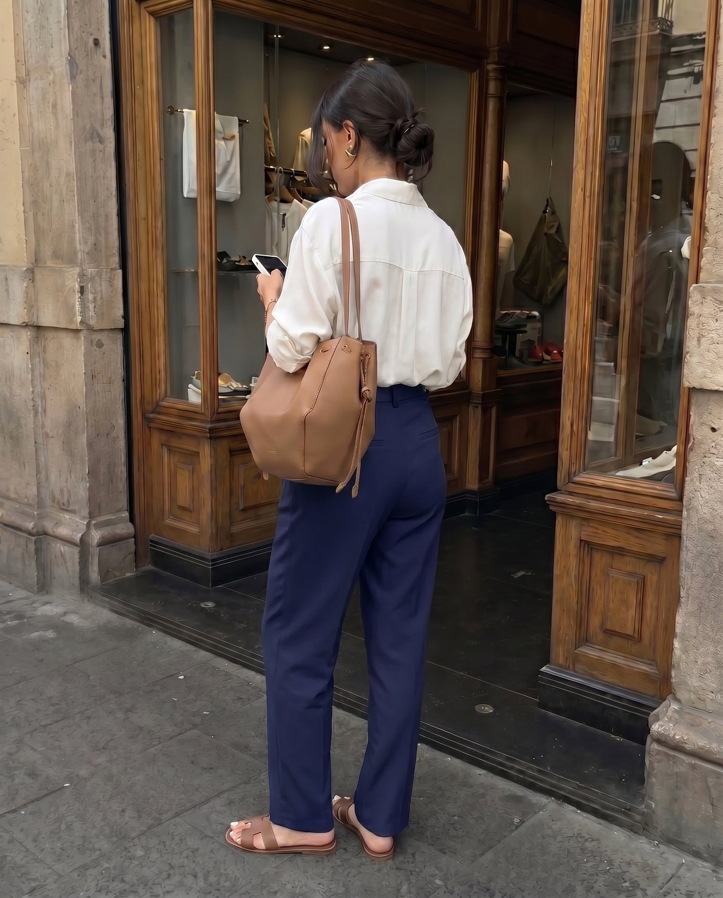 Belted Tapered Pants With Belt - Dark Blue