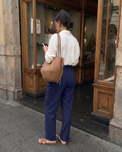 Belted Tapered Pants With Belt - Dark Blue