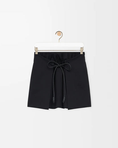 bottomwear,skirts,casual chic, vacation,gen z, glam, summer, streetwear,woven,cotton twill,panelling,black,panelled, tie knot,drawstring,relaxed fit,mini skirt,mini,flared,mid rise, 25080011GG, OY2172