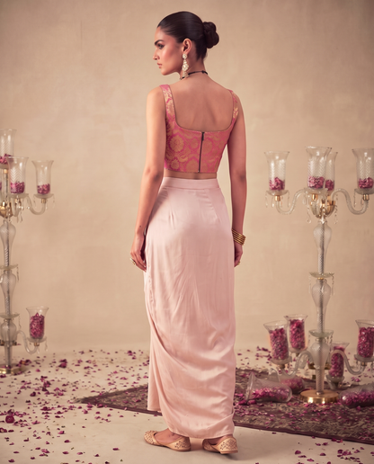 Blush Pink Brocade Corset Top & Satin Skirt Coord Set