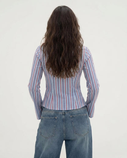 Striped Flared Sleeve Fitted Sleeve Shirt